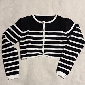Commense Black and White Striped Cardigan